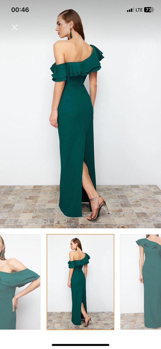 Drapeli Yeşil Uzun Kadın Elbise - Görsel 3