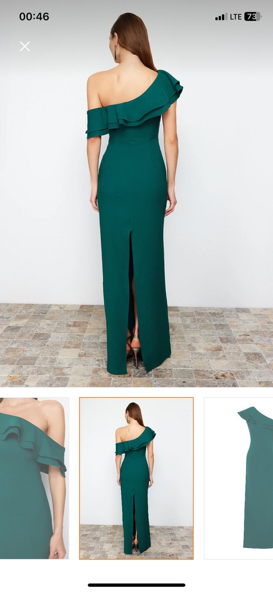 Drapeli Yeşil Uzun Kadın Elbise - Görsel 4