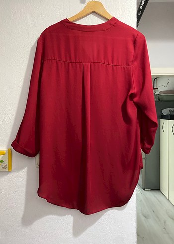 Kadın Kırmızı Uzun Kollu V Yaka Bluz - Görsel 2