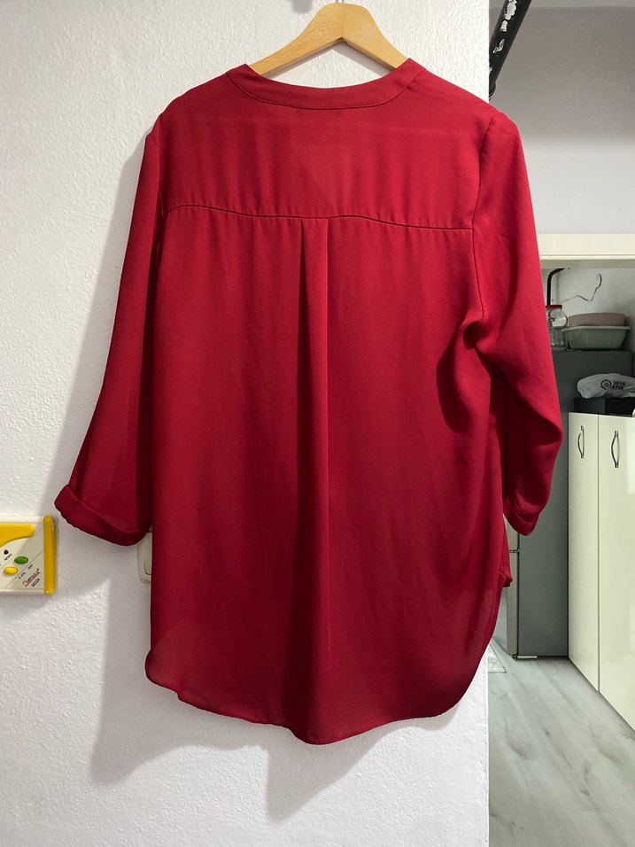 Kadın Kırmızı Uzun Kollu V Yaka Bluz - Görsel 2