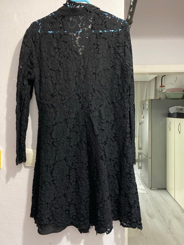 Uzun Kollu Siyah Dantel Gotic Elbise - Görsel 3