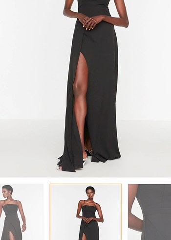 Siyah Drapeli Uzun Askılı Elbise - Görsel 3