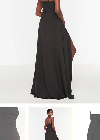 Siyah Drapeli Uzun Askılı Elbise - Görsel 2