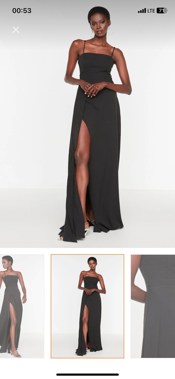 Siyah Drapeli Uzun Askılı Elbise - Görsel 3