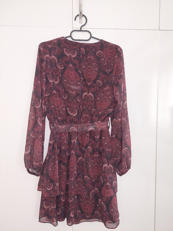 Bordo Bohem Midi Kadın Elbise - Görsel 3