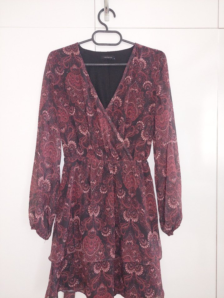 Bordo Bohem Midi Kadın Elbise - Görsel 2