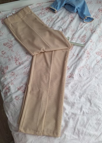 38 Beden ten rengi Renk Bej Midi Kumaş Kadın Pantolon