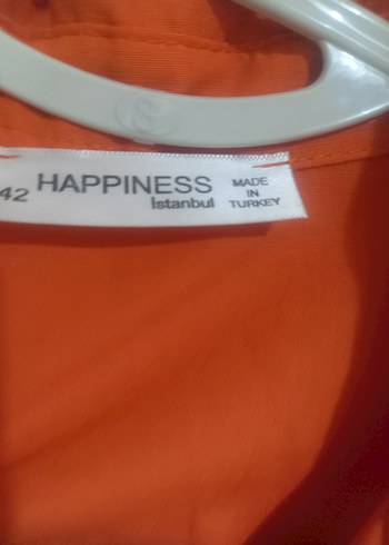 Happiness Düğmeli Turuncu Keten Kadın Gömlek