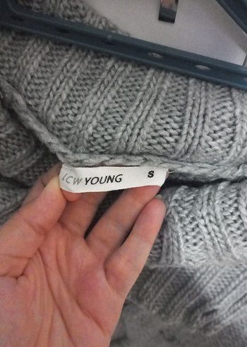 s Beden gri Renk Düğmeli Boğazlı Gri Triko Kadın Kazak Lcw Young S beden