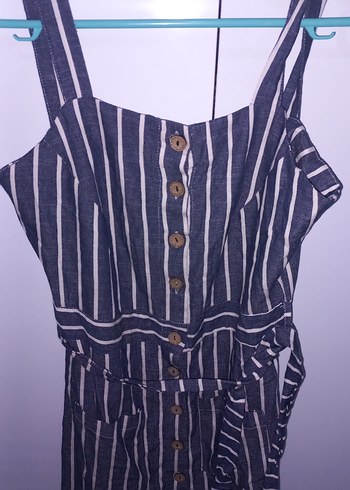 Mavi Düğmeli Çizgili Midi Kadın Elbise - Görsel 2