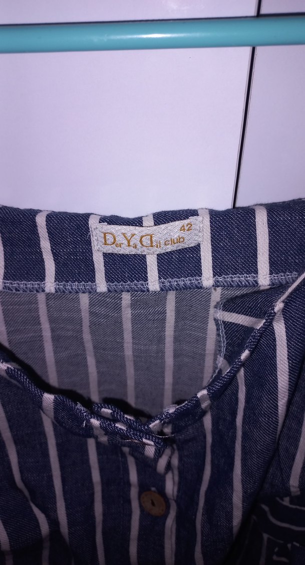 Mavi Düğmeli Çizgili Midi Kadın Elbise - Görsel 3