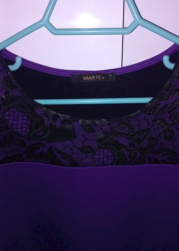 Mor Dantel Detaylı Midi Kadın Elbise - Görsel 2