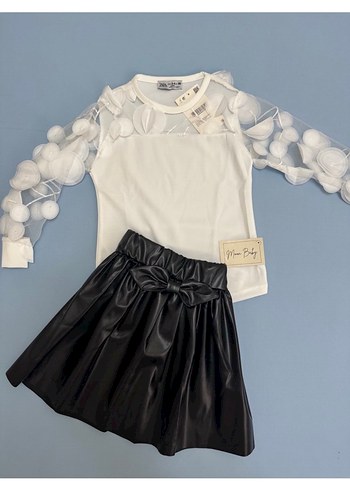Zara Kız Çocuk Siyah Deri Fiyonklu Etek