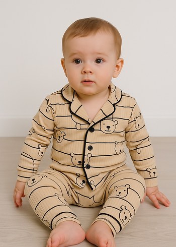 Uzun Kollu Düğmeli Erkek Bebek Pijama Takımı