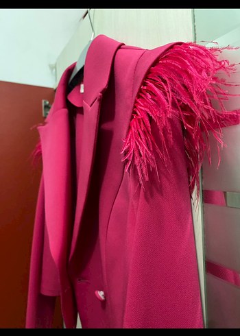 Püskül Detaylı Mini Pembe Kadın Blazer - Görsel 2