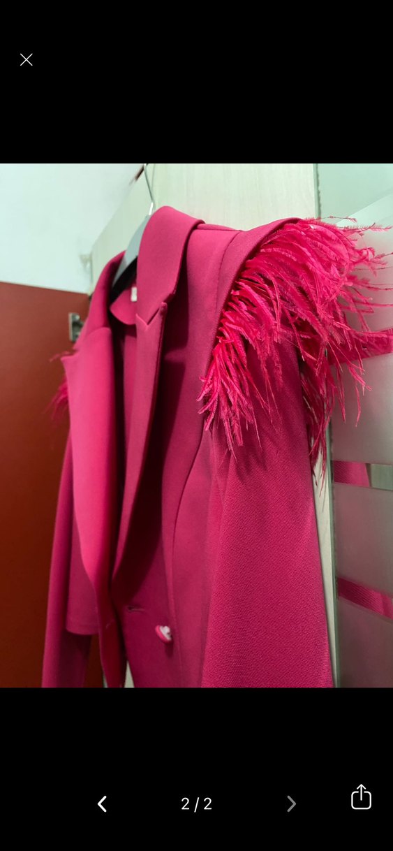 Püskül Detaylı Mini Pembe Kadın Blazer - Görsel 2