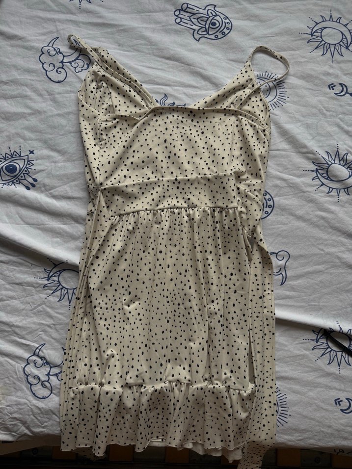 Puantiye Desenli V Yaka Mini Elbise - Görsel 2