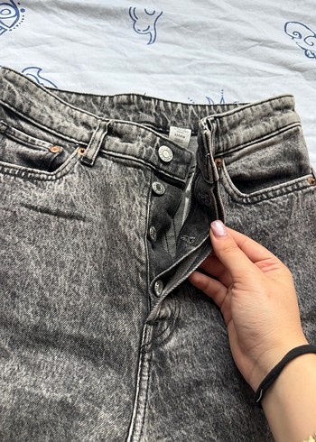 Düğmeli Gri Kadın Kot Pantolon - Görsel 4