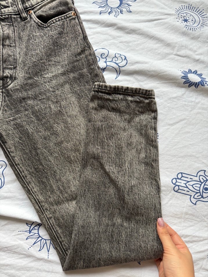 Düğmeli Gri  Kadın Kot Pantolon - Görsel 2