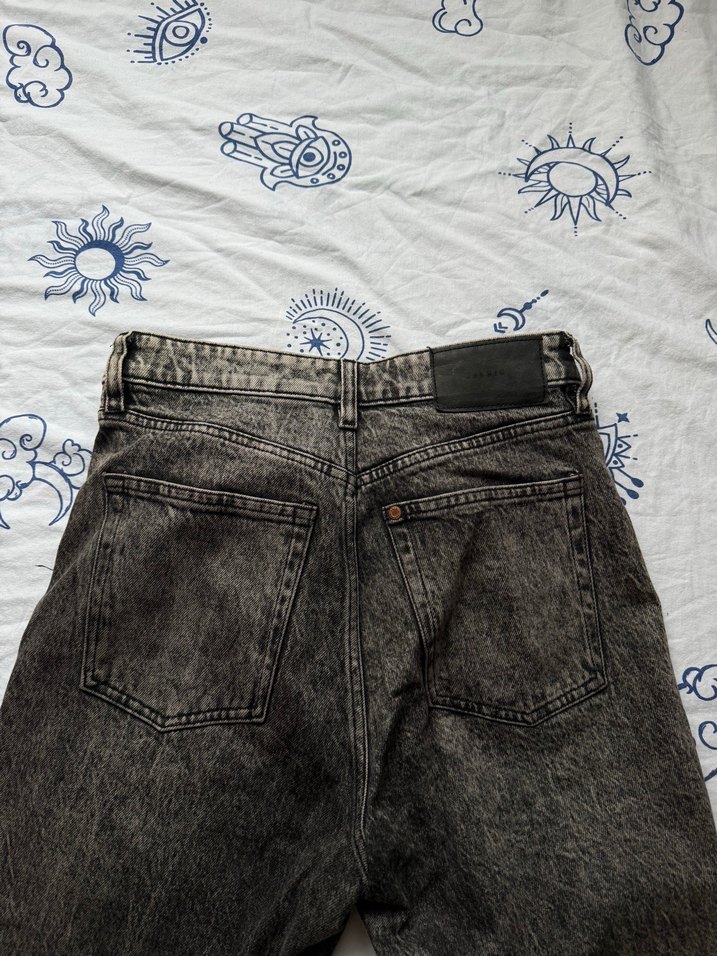 Düğmeli Gri  Kadın Kot Pantolon - Görsel 3