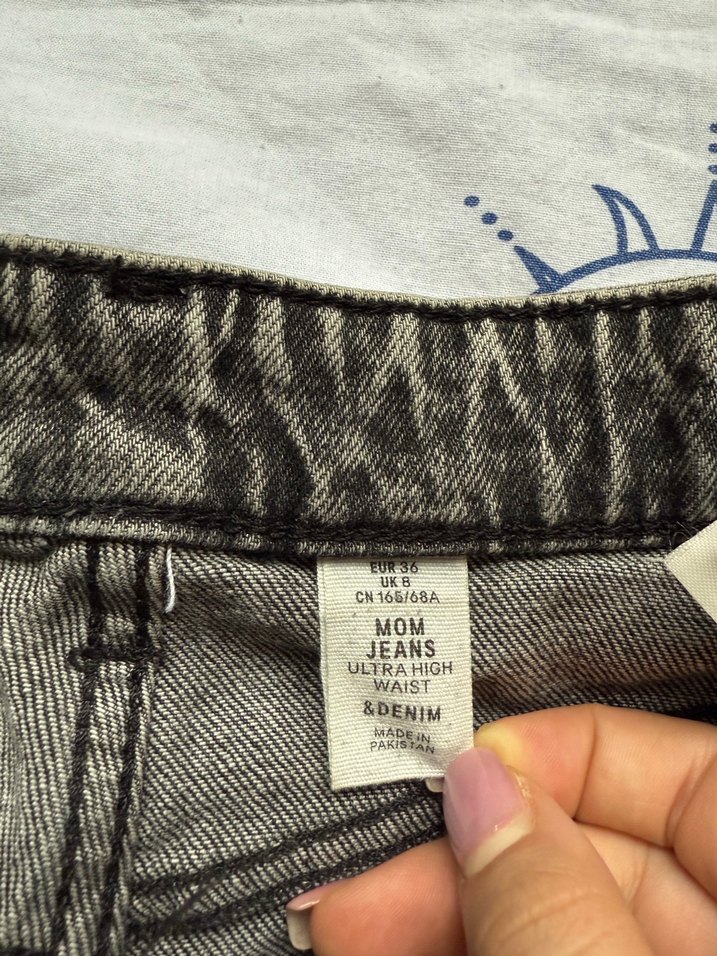 Düğmeli Gri  Kadın Kot Pantolon - Görsel 5