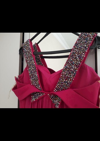 Taşlı özel tasarım Pembe Kadın Abiye Elbise - Görsel 3