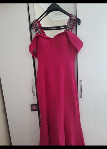 Taşlı özel tasarım Pembe Kadın Abiye Elbise - Görsel 5