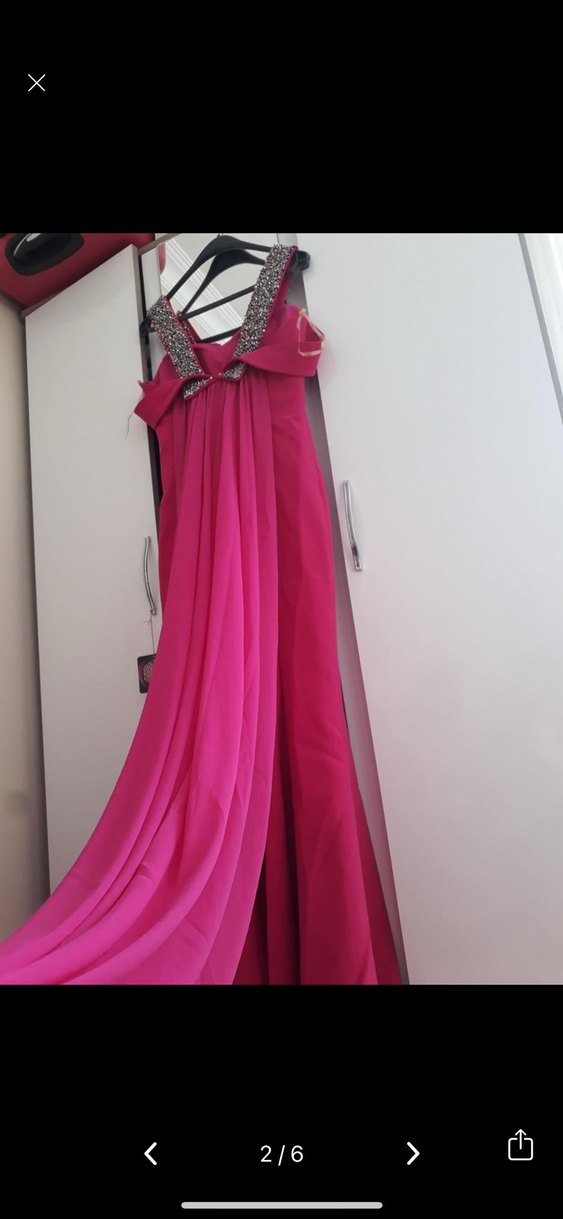 Taşlı özel tasarım Pembe Kadın Abiye Elbise - Görsel 2