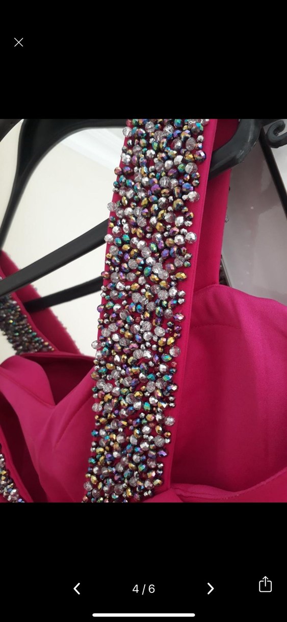 Taşlı özel tasarım Pembe Kadın Abiye Elbise - Görsel 4