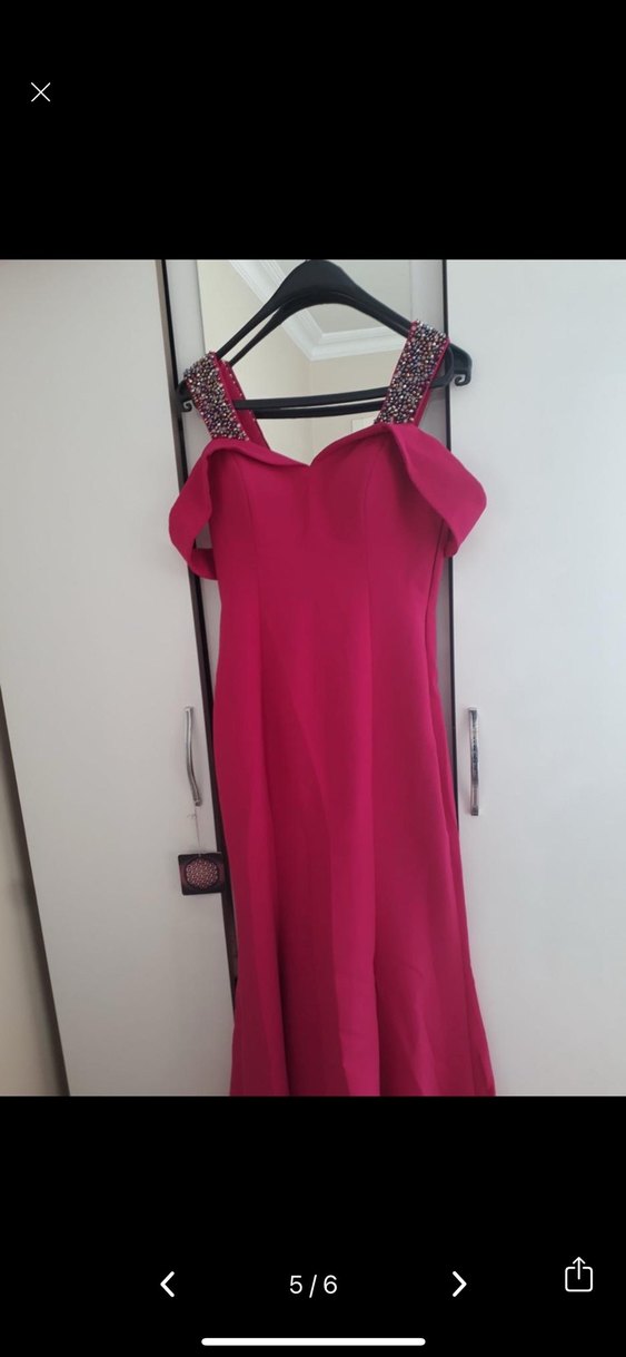 Taşlı özel tasarım Pembe Kadın Abiye Elbise - Görsel 5