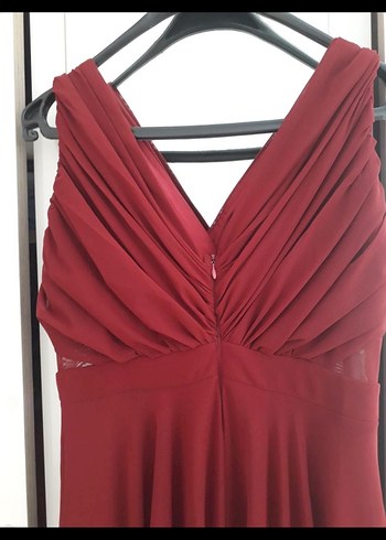 Bordo Drapeli Uzun Abiye Elbise - Görsel 6