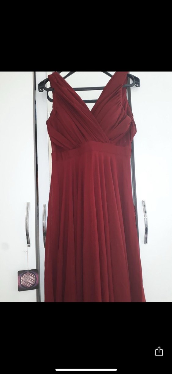 Bordo Drapeli Uzun Abiye Elbise - Görsel 4