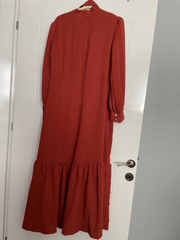 Bordo Uzun Kollu Volanlı Bohem Elbise - Görsel 3