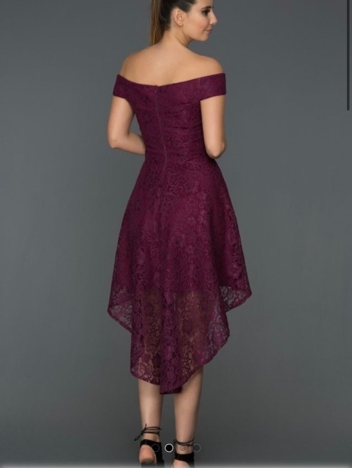 Bordo Dantel Mini Straplez Kokteyl Elbisesi - Görsel 2