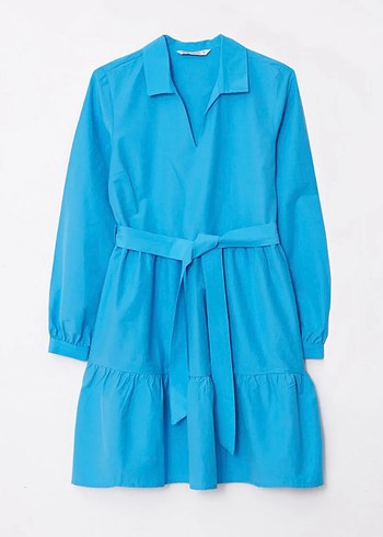 LC Waikiki Mavi V Yaka Mini Elbise - Görsel 2