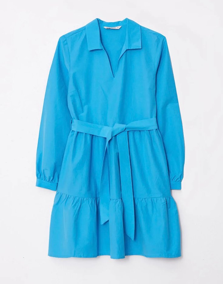 LC Waikiki Mavi V Yaka Mini Elbise - Görsel 2