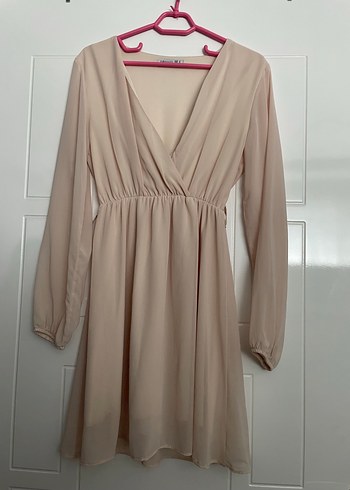 Bej V Yaka Midi Bohem Elbise - Görsel 3