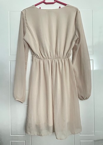 Bej V Yaka Midi Bohem Elbise - Görsel 2