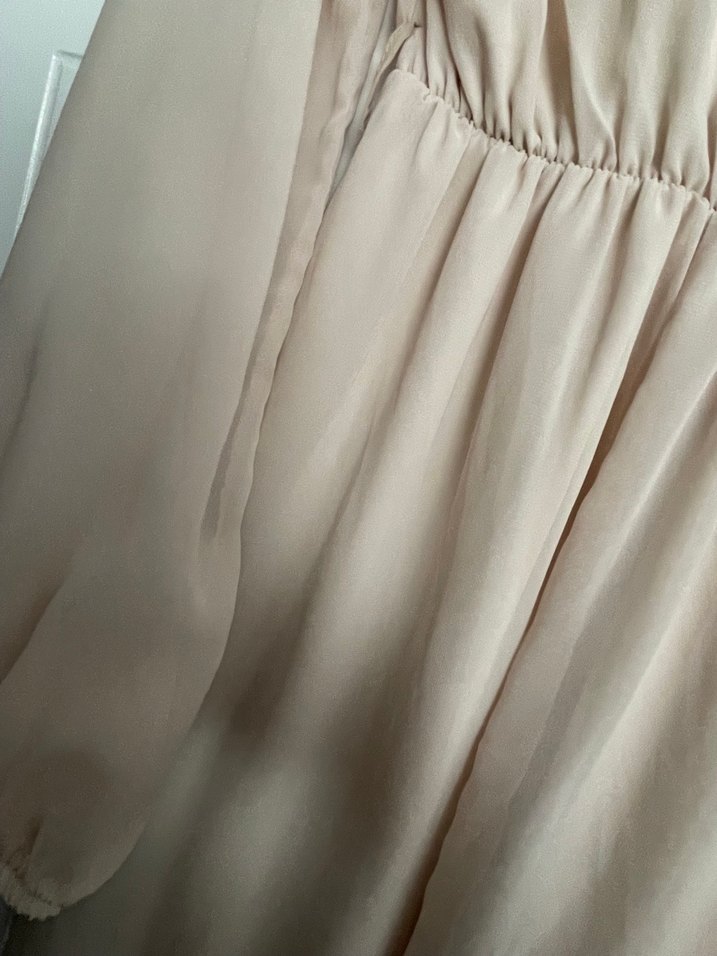 Bej V Yaka Midi Bohem Elbise - Görsel 4