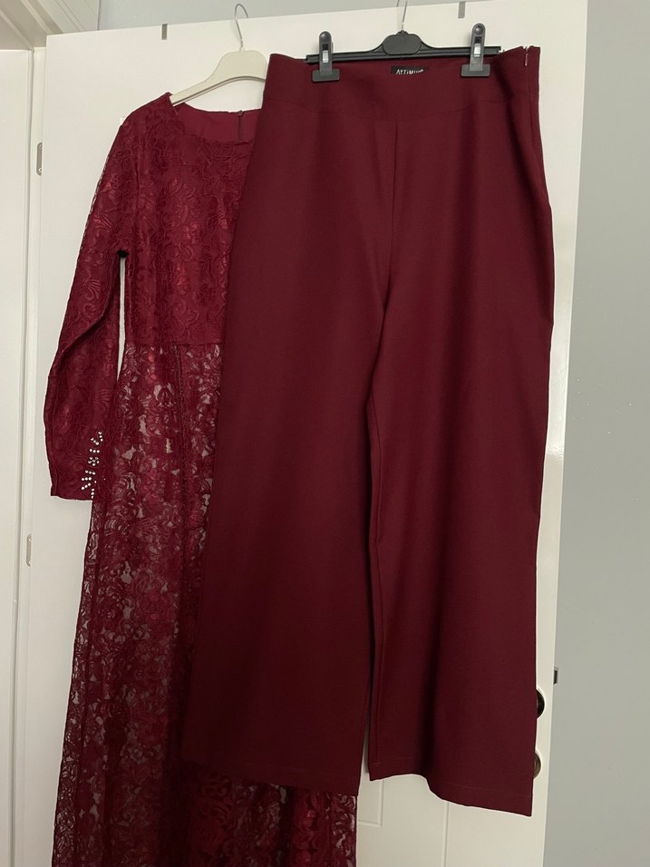 Bordo Dantel İşlemeli Uzun Kollu Kadın Bindallı - Görsel 3