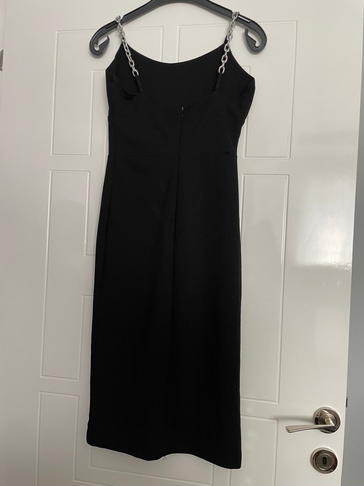 Siyah Uzun Askılı Drapeli Kadın Elbise - Görsel 2