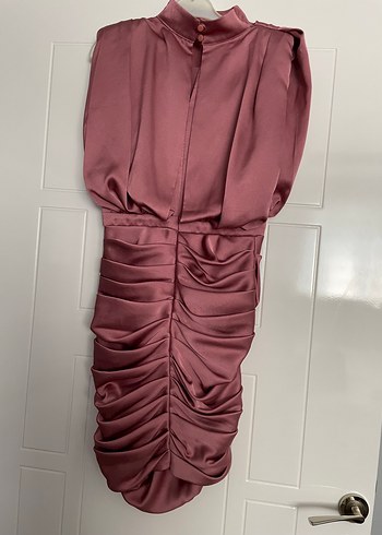 Abiyefon Bej Parlak Drapeli Mini Elbise - Görsel 3