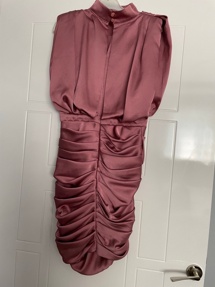 Abiyefon Bej Parlak Drapeli Mini Elbise - Görsel 3