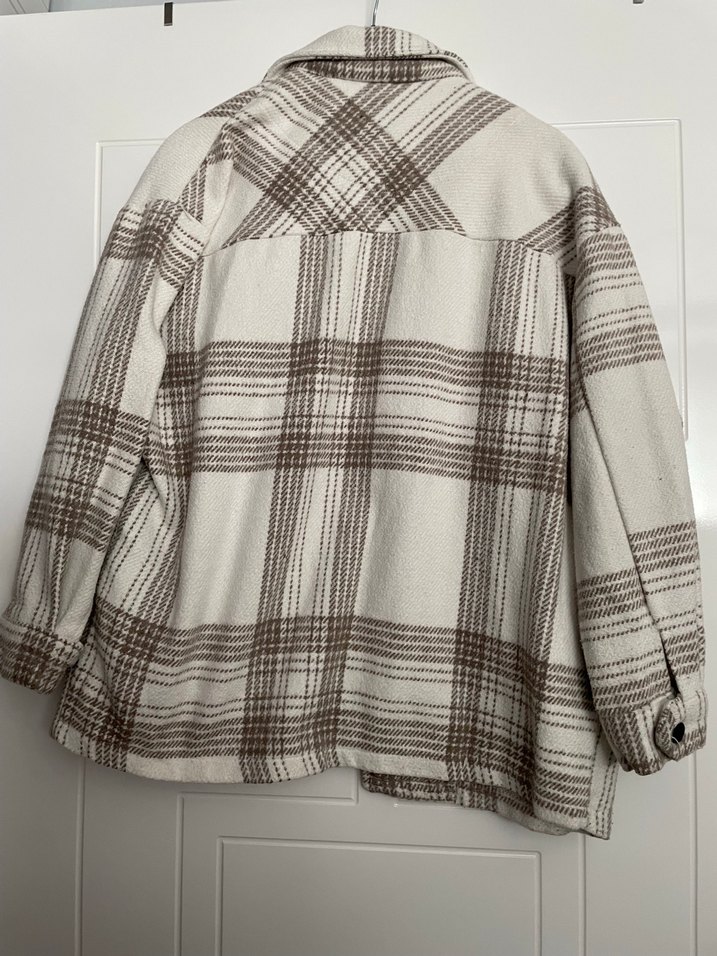 Bej Kareli Uzun Kollu Gömlek Ceket - Görsel 2