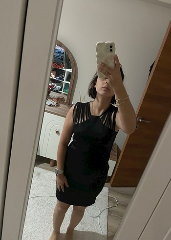 Diğer Siyah V Yaka İnce Askılı Mini Elbise