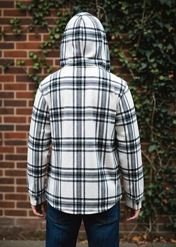 Ekose Desenli Kapüşonlu Oduncu Sweatshirt / Ceket - Görsel 2