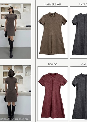 Kışlık Antrasit Kadın Kısa Kollu Triko Elbise - Görsel 2
