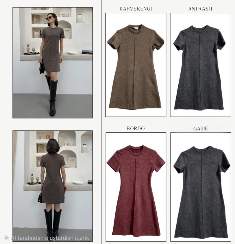 Kışlık Antrasit Kadın Kısa Kollu Triko Elbise - Görsel 2