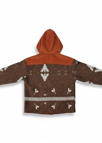Etnik Desenli Fitilli Kadife Detaylı Kapüşonlu Ceket - Görsel 4