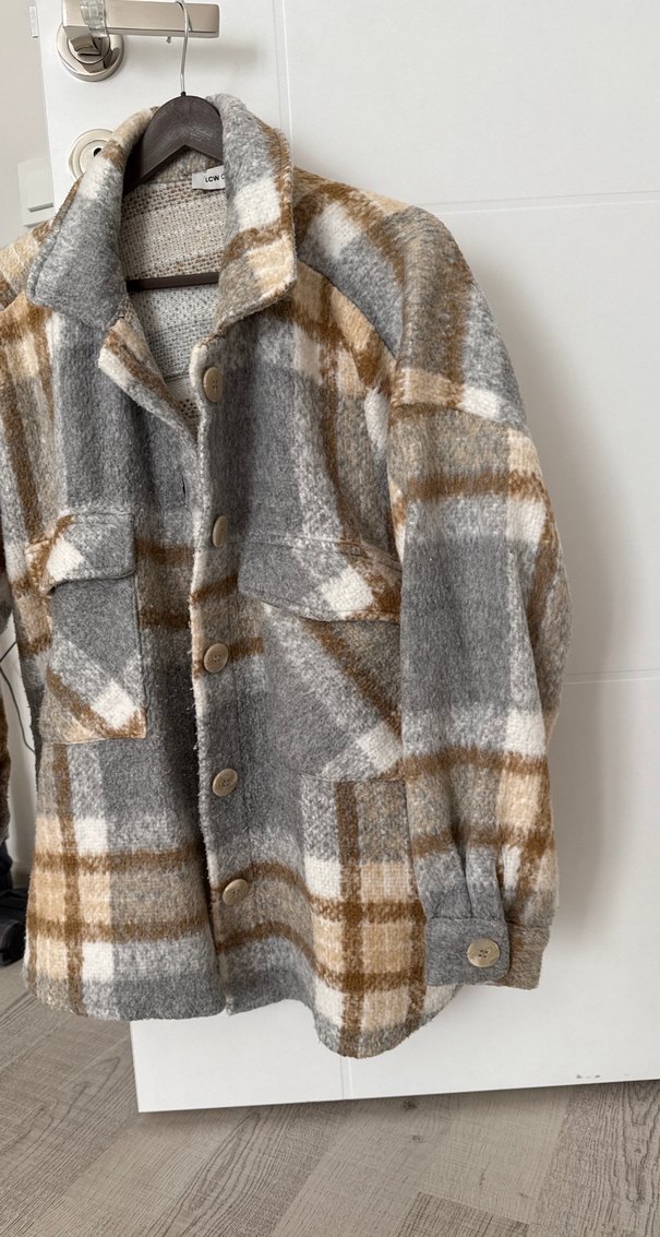 Gri Düğmeli Ekose Kadın Gömlek - Görsel 2